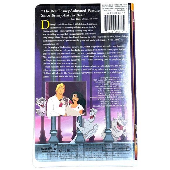 Vtg Walt Disney's Masterpiece The Hunchback of Notre Dame VHS 1997 VGUC Classic - Picture 2 of 5